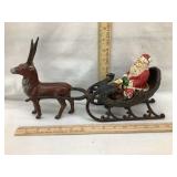 Cast Iron Santa in Sleigh & Reindeer, 14"L, 8"T