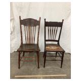 (2) Wood Dining Chairs, (1) Caned Seat- Broken,