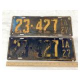 Set of 1927 Iowa License Plates