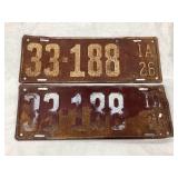 Set of 1926 Iowa License Plates