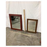 (2) Vintage Wood Framed Mirrors (1) Wavy Glass 23