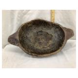 Early Wooden Carved Bowl, Cracks, approx. 11" x