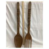 Large Decorative Wood Spoon & Fork, 28"T