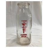 Witwer Farms Glass Milk Bottle, 6 3/4"T