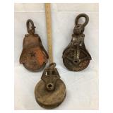(3) Wood & Iron Pulleys, Wood Wheel Diameter (2)
