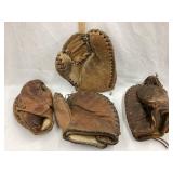 (4) Early Baseball Gloves, Incl. Three Finger