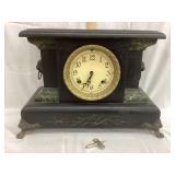 Ornate Mantle Clock w/ Lion Heads & Key, Working,