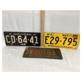 (3) Vintage Metal License Plates, (1) Michigan &