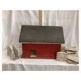 Folk Art Wood Barn w/ Wood Fence Sections &
