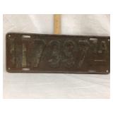 Vintage Iowa Metal License Plate, 16"L, 6"T