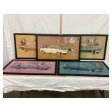 (5) Vintage Chevrolet Car Dealership Framed