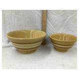 (2) Yellow Ware Bowls w/ Brown & White Stripes,