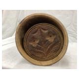 Primitive Wood Butter Mold w/ Flowers, Side