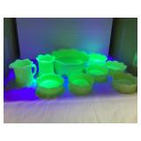 Custard/Uranium Glass Berry Bowl Set w/ (6) Bowls
