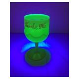 Neosho, WI Souvenir Custard/Uranium Glass Goblet,