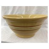 Large Yellow Ware Bowl w/ Brown & White Stripes,