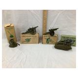 (4) Britain Military Toy Tank, Cannon, & Gun w/