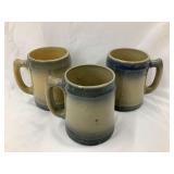 (3) White & Gray Stoneware Mugs, 4 1/4"T, (1)
