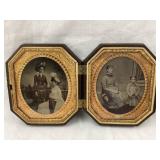 Two Early Tin Type Photos in Case, 3 3/4"T