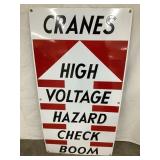 NOS Cranes High Voltage Enamel Sign, 36"T, 18"L