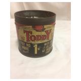 Antique Toddy tin, old Canadian, great look