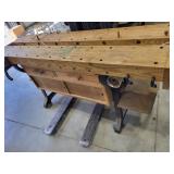 Wood working jig bench with vices, storage and
