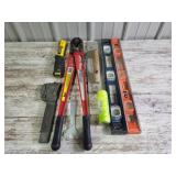 Bolt cutters, levels, staplers