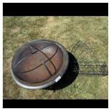 Metal Fire Pit and Wrought Iron Wall Shelf