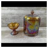 Glass Lidded Canister and Footed Bowl Set