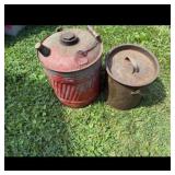 Vintage Collectible Metal Gas Can and Lidded Bucke