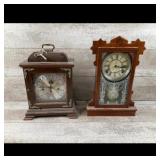 Ornate Wooden Mantle Clock Set