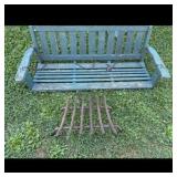 Outdoor Slatted Wooden Bench Swing and Fire Grate