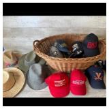 Assorted Headwear  Wicker Basket