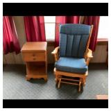 Wooden Glider Chair and Two-Drawer End Table Set