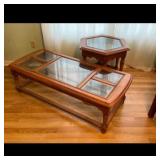 Wood and Glass Top Coffee and End Table Set