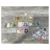 Foreign Currency And Mint US Stamps