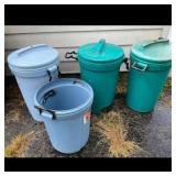 Set of 4 Plastic Outdoor Trash Cans