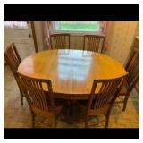 Oak Round Pedestal Dining Table Set