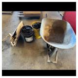 Blue Wheelbarrow and metal brackets Blue Wheelbarrow and metal brackets