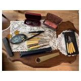 Vintage Eye Glasses, Manicure Set,  Button H