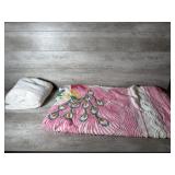 Vintage Chenille Bedspread with a peacock pattern.