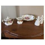 Vintage Porcelain Dishes with Rose Patterns,