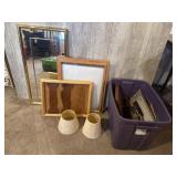 Mirror, Frames, and Two Lamp Shades