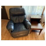 Blue Leather Recliner and End Table