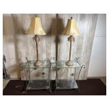 2-Glasstop Metal Tables And Lamps