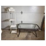 Wire Shelving Rack And Glass Top Table