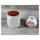 Milk Glass Kitchen Canister And Grease Jar