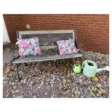 *Out Door* Bench with Pillows and Watering Cans