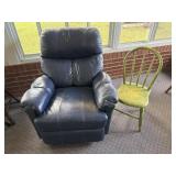 Blue Leather Recliner And Wooden Chair