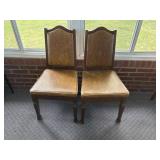 2- Leather Covered Wooden Chairs